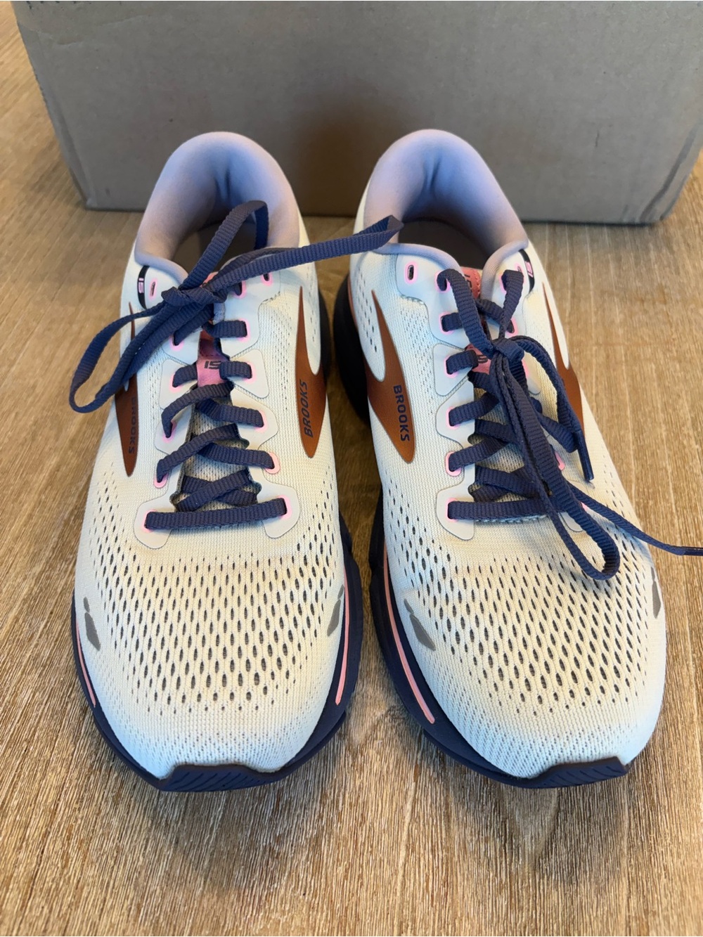 Brooks Women's Athletic Running Shoes in White with Navy and Pink Accents